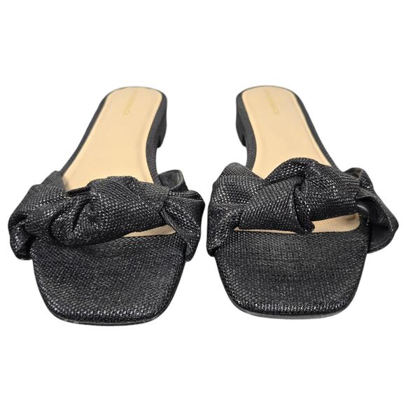 Tuckernuck Brit Sandals Womens 9 Black Raffia Leather Knotted Slide Square Toe - Picture 6 of 10